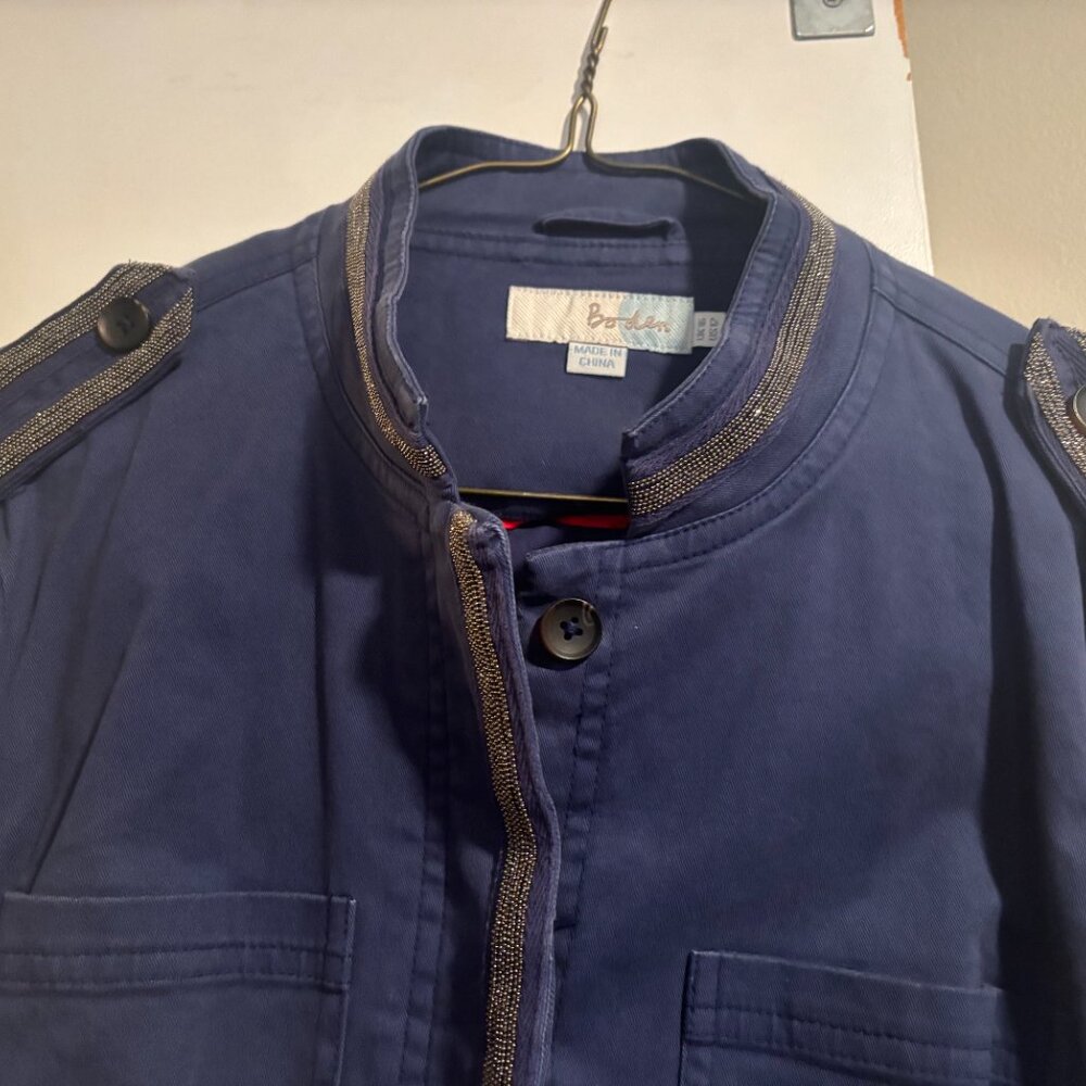 Boden Blue Denim Military collared women jacket with Embellished stripe - Picture 8 of 15